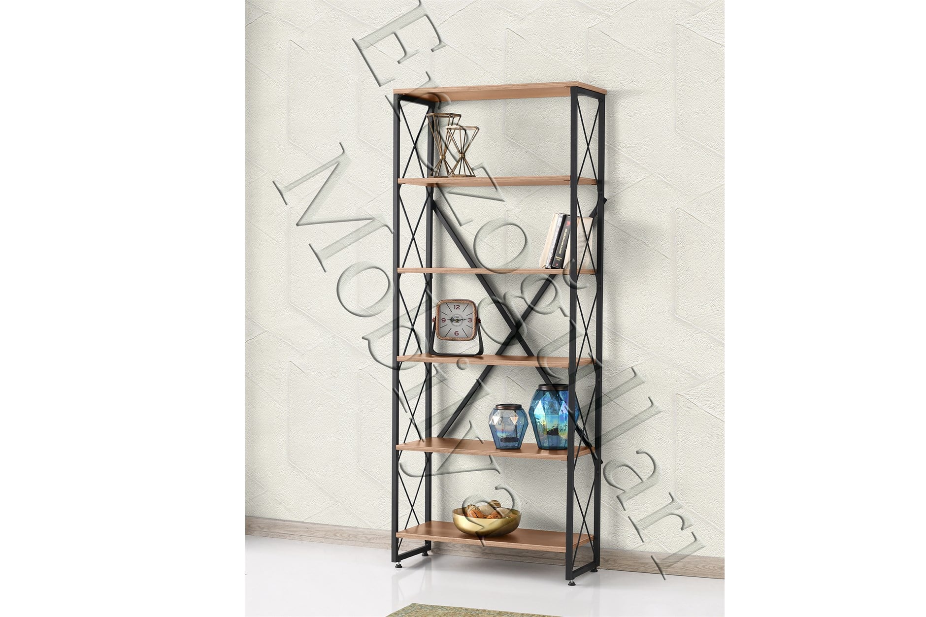 Modern Tarz Ahşap Metal 5 Raflı Kitaplık 80x30x180 80lik3271