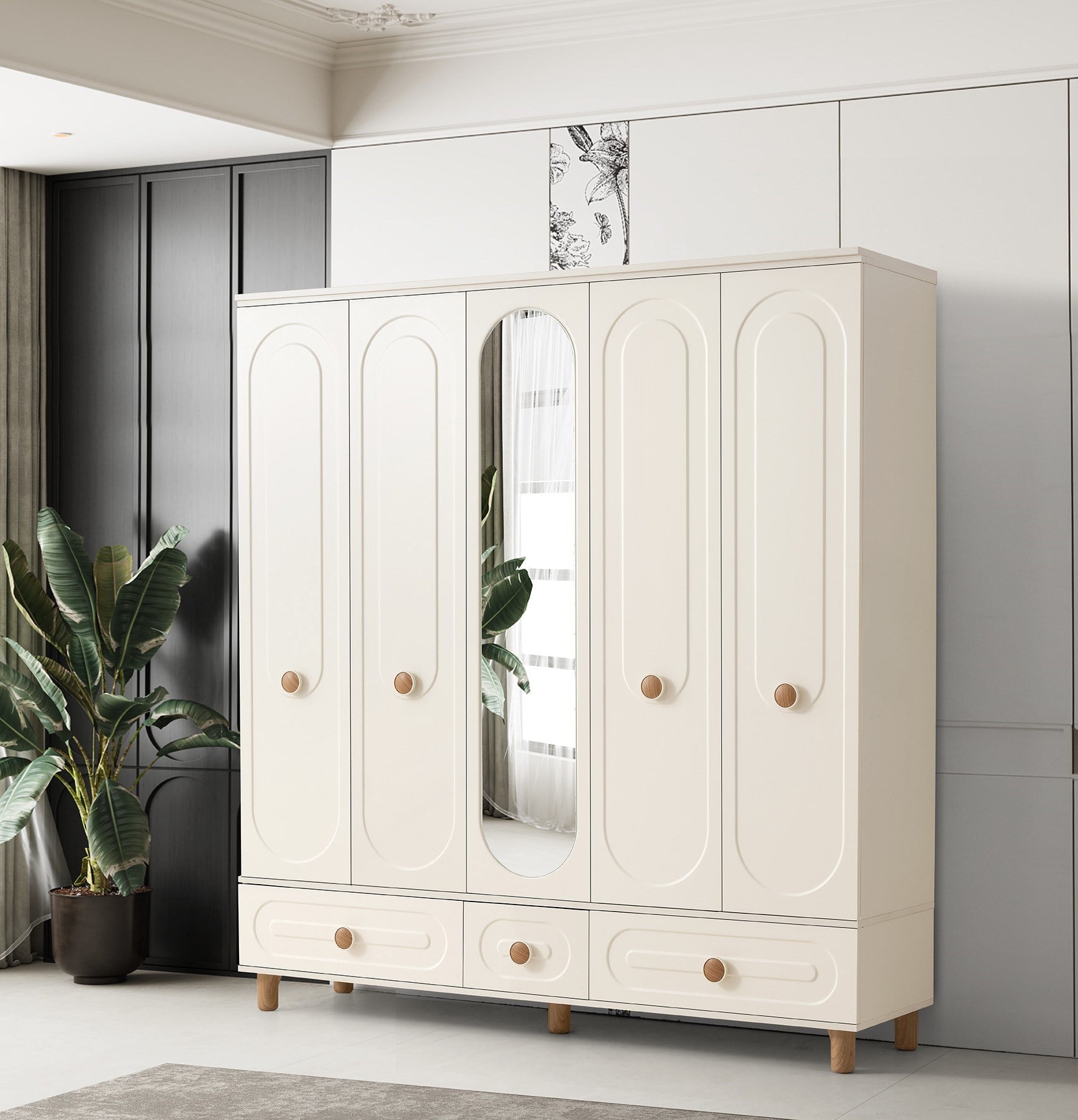 Perla 5 Kapaklı %100 MDF Elbise Dolabı Gardrop 192x54x212