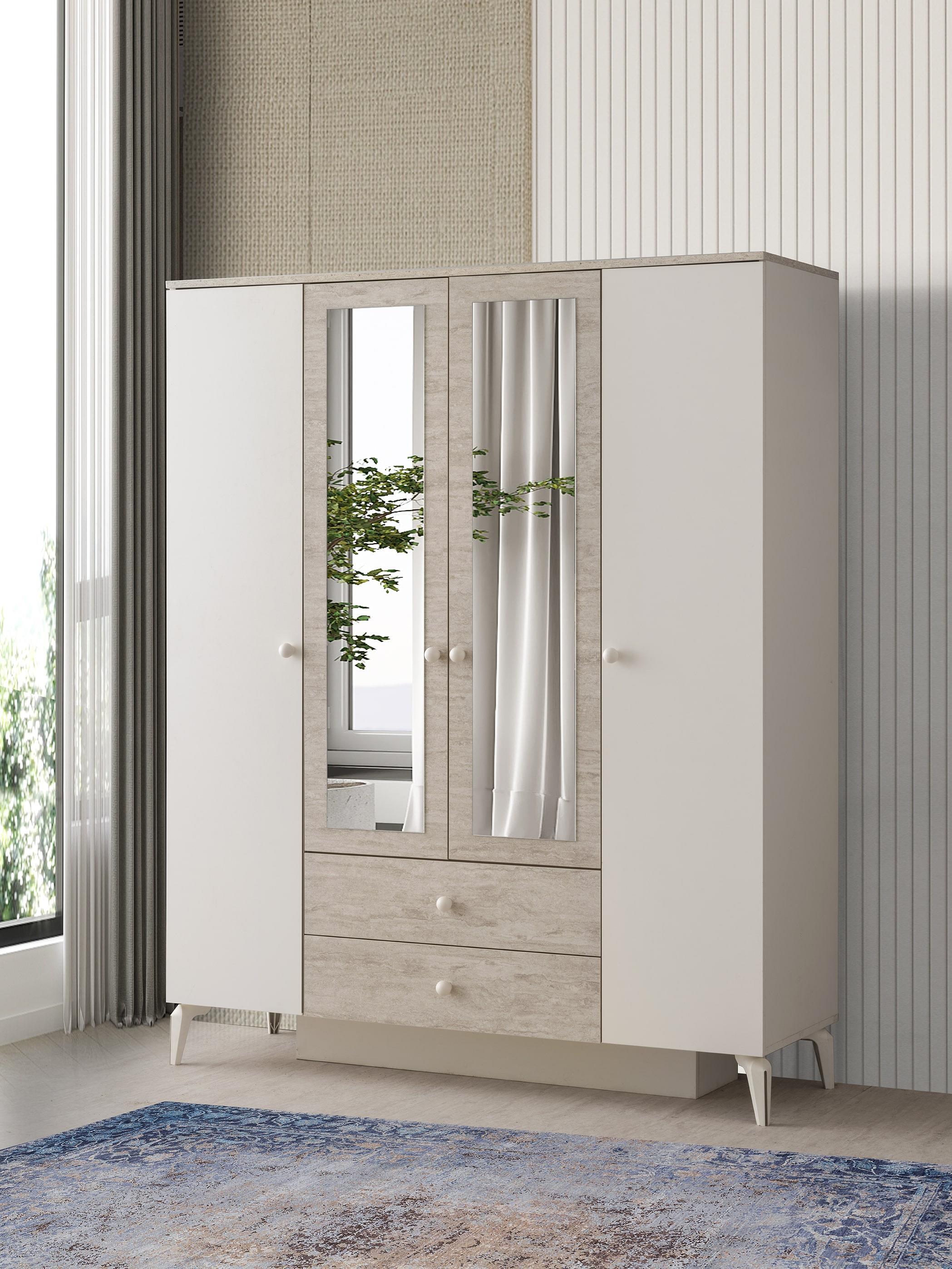 Petra 4 Kapaklı Aynalı Elbise Dolabı Gardrop 160x55x200 
