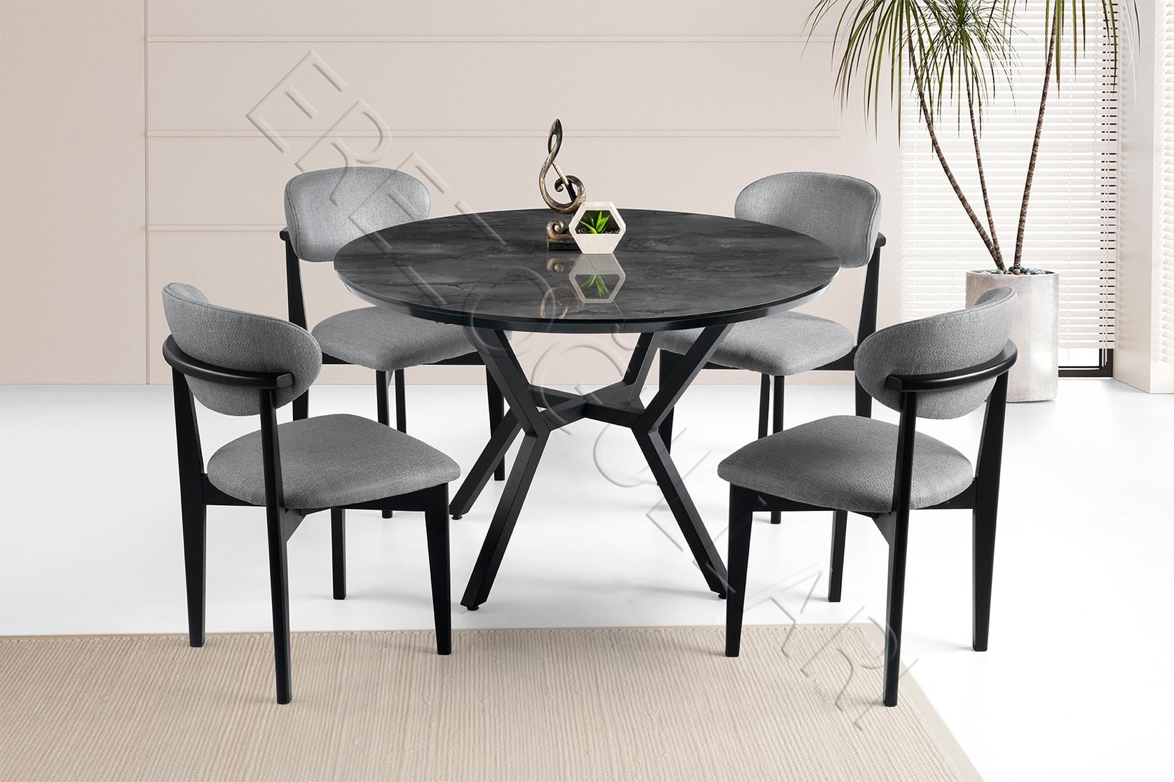 Roza Norte Yuvarlak HighGloss Mutfak Masa Sandalye Takımı 120cm 