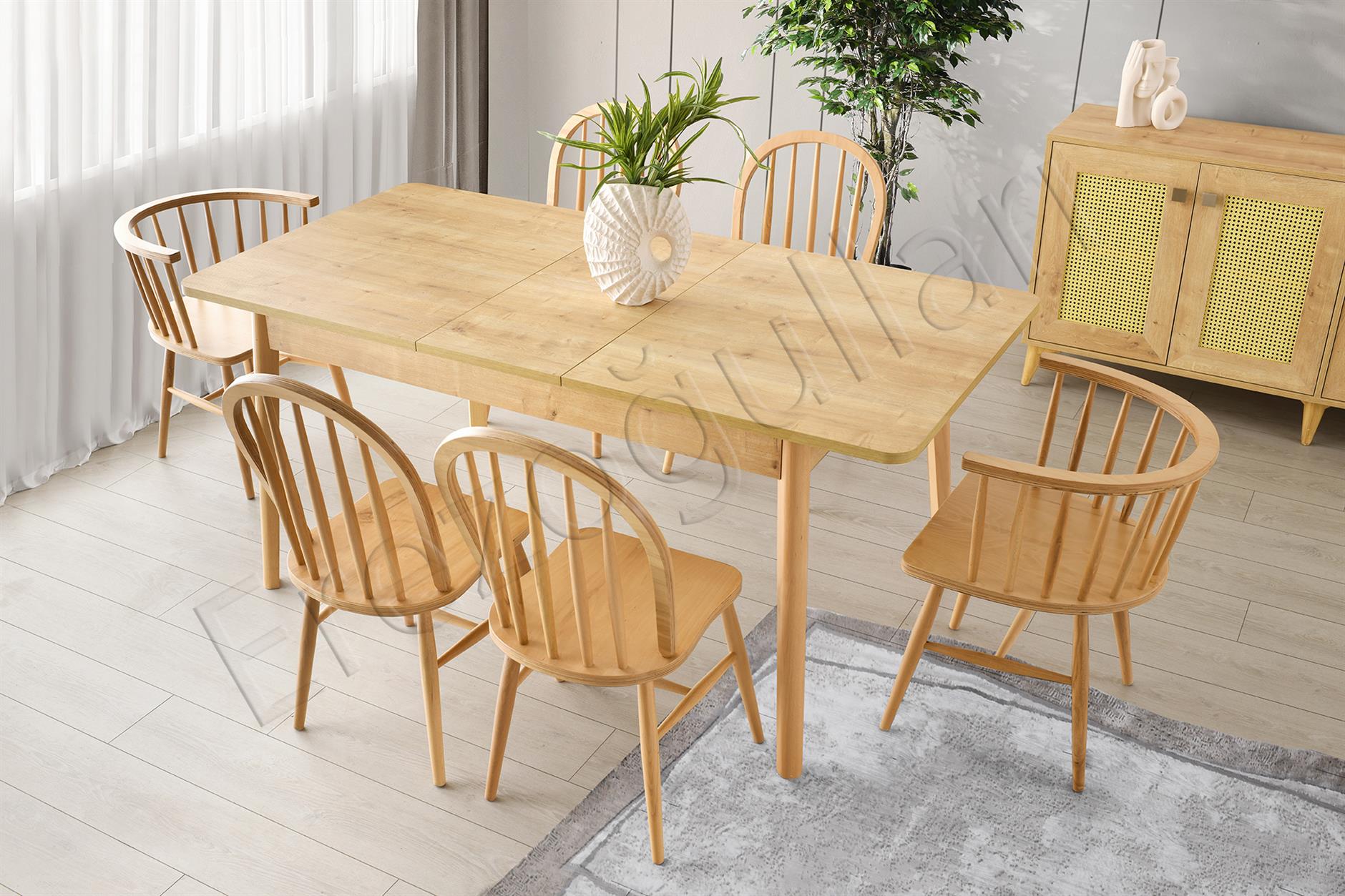 Safir Meşe Salon Yemek Masa Sandalye Takımı 90*145