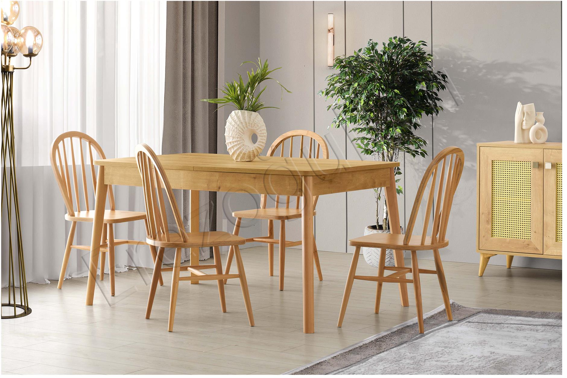 Safir Meşe Salon Yemek Masa Sandalye Takımı 90*145