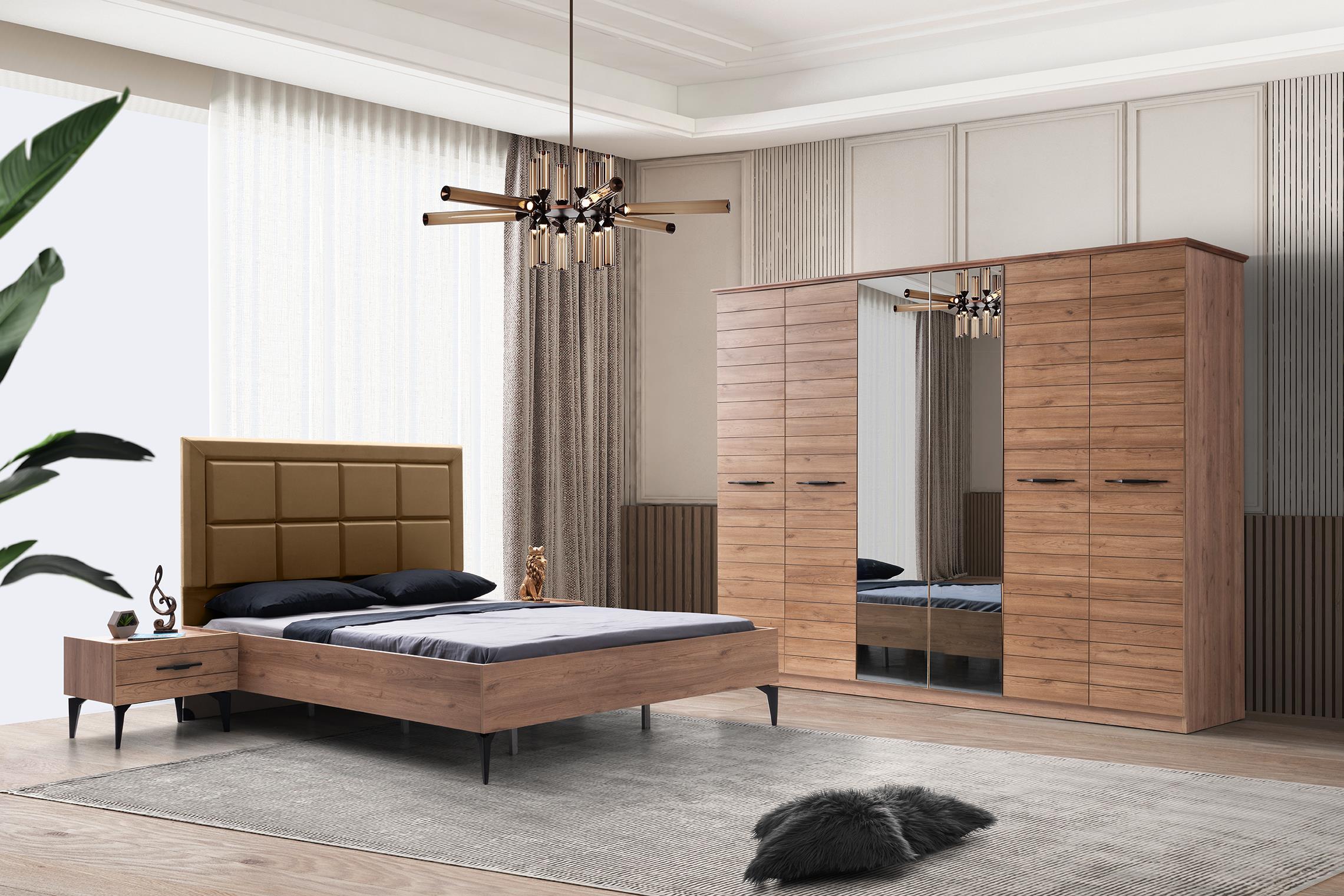 Seda 6 Kapaklı Modern MDF Yatak Odası Takımı Bazalı 