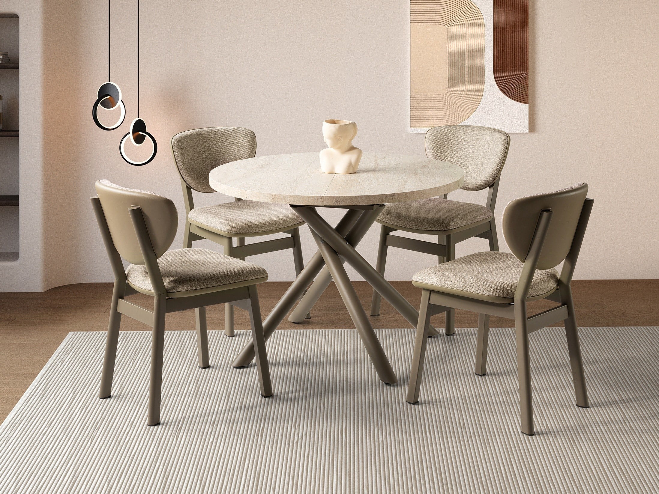Truva Lion Yuvarlak Açılır MDF Mutfak Masa Sandalye Takımı 104cm