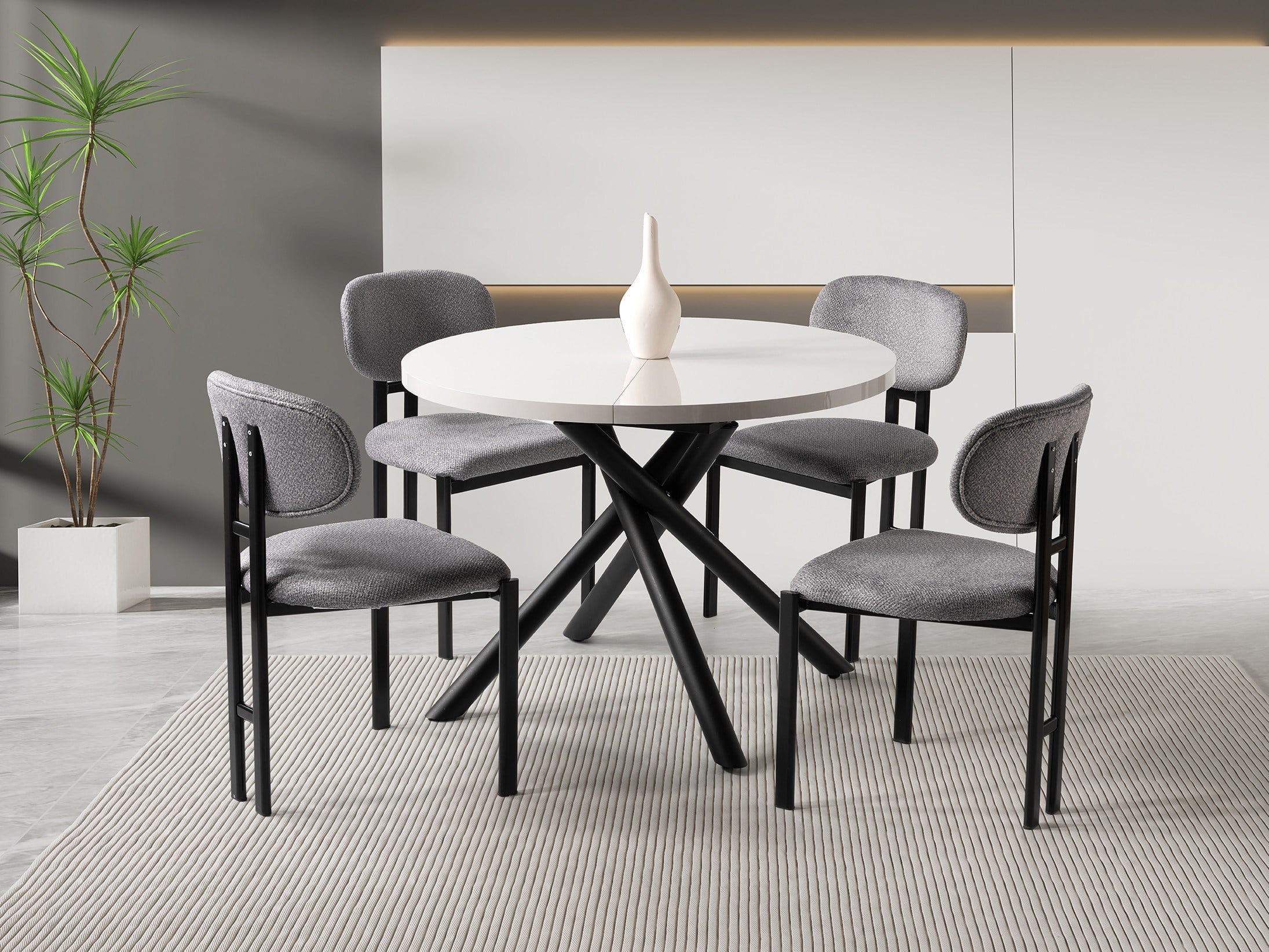 Truva Sis Gri Yuvarlak Açılır MDF Mutfak Masa Sandalye Takımı 104cm