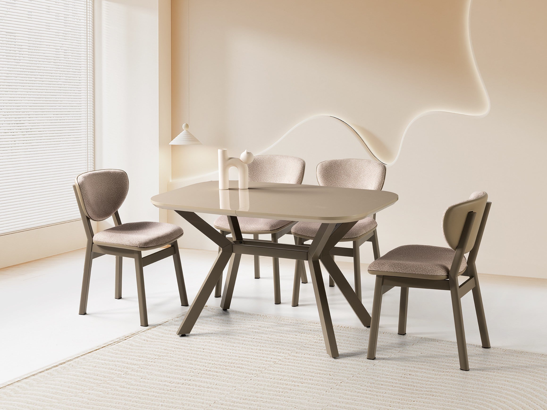 Venedik Cappuccino MDF Lak Panel Açılır Mutfak Masa Takımı 80*130cm