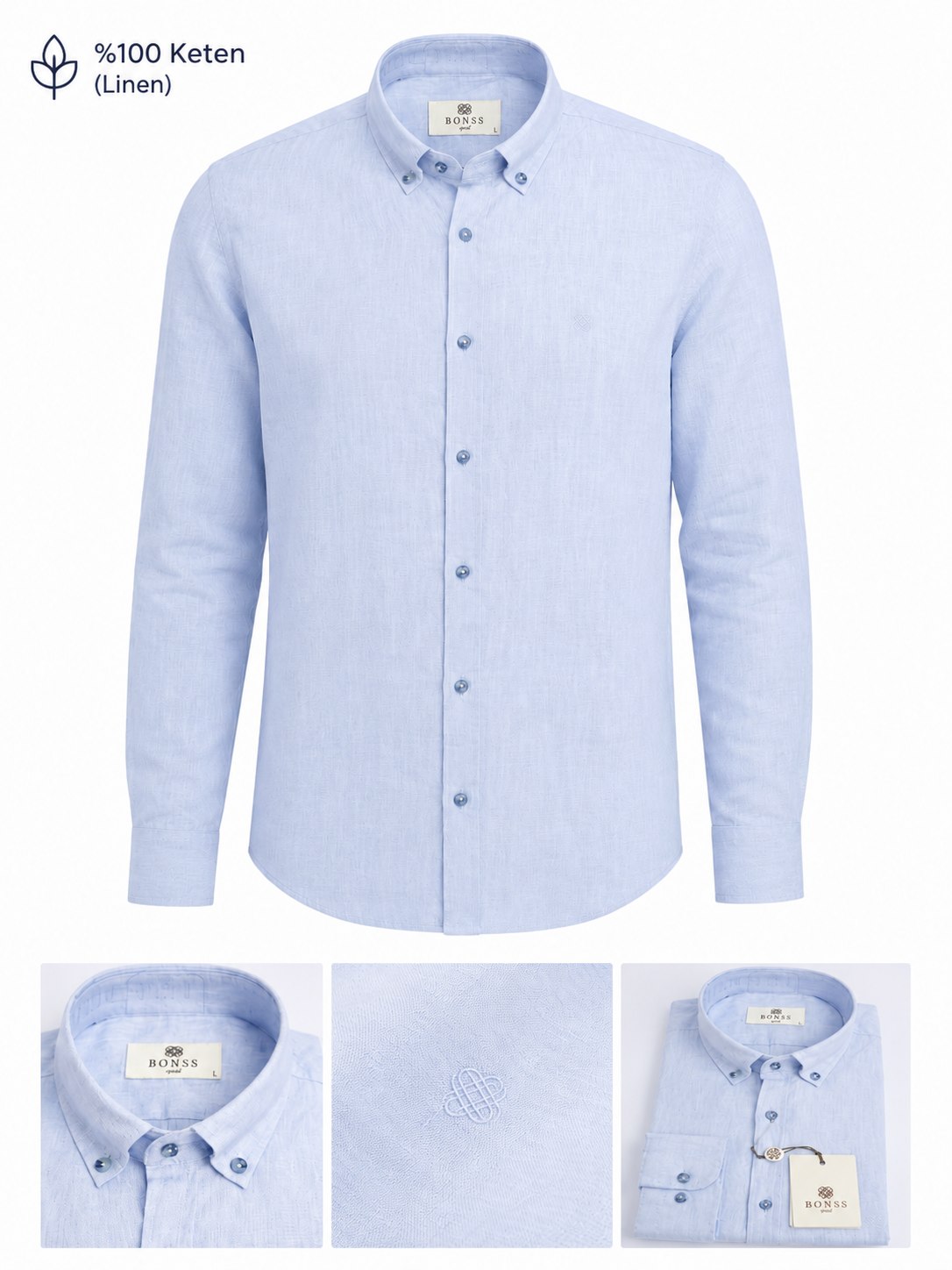 BONSS % 100 KETEN - LINEN ERKEK GÖMLEK
