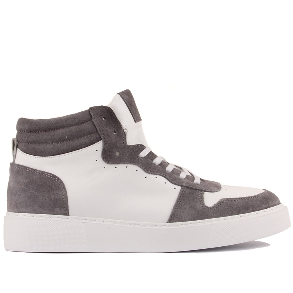 Sail Lakers - Beyaz Deri, Gri Süet Bağcıklı Sneaker
