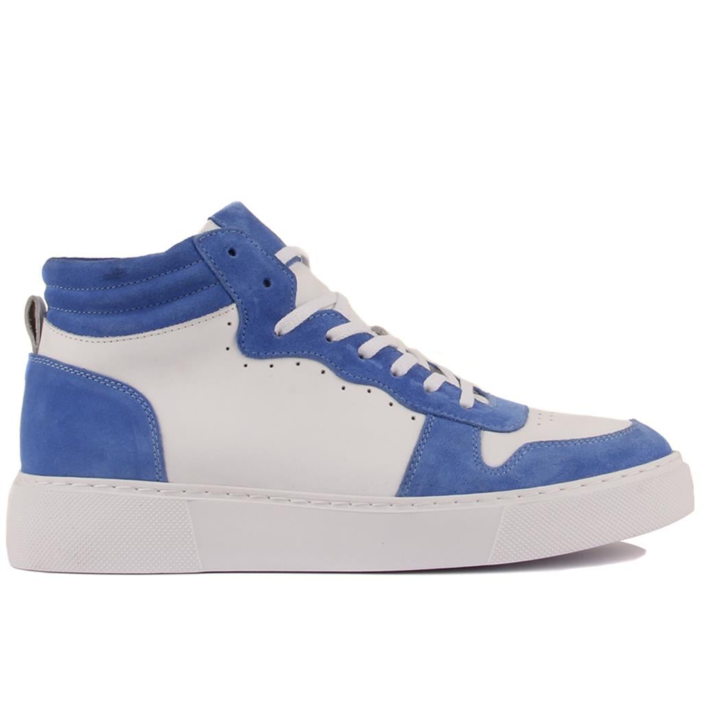 Sail Lakers - Beyaz Deri, Mavi Süet Bağcıklı Sneaker