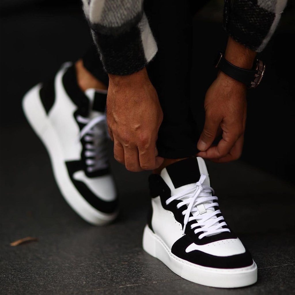 Sail Lakers - Beyaz Deri, Siyah Süet Bağcıklı Sneaker