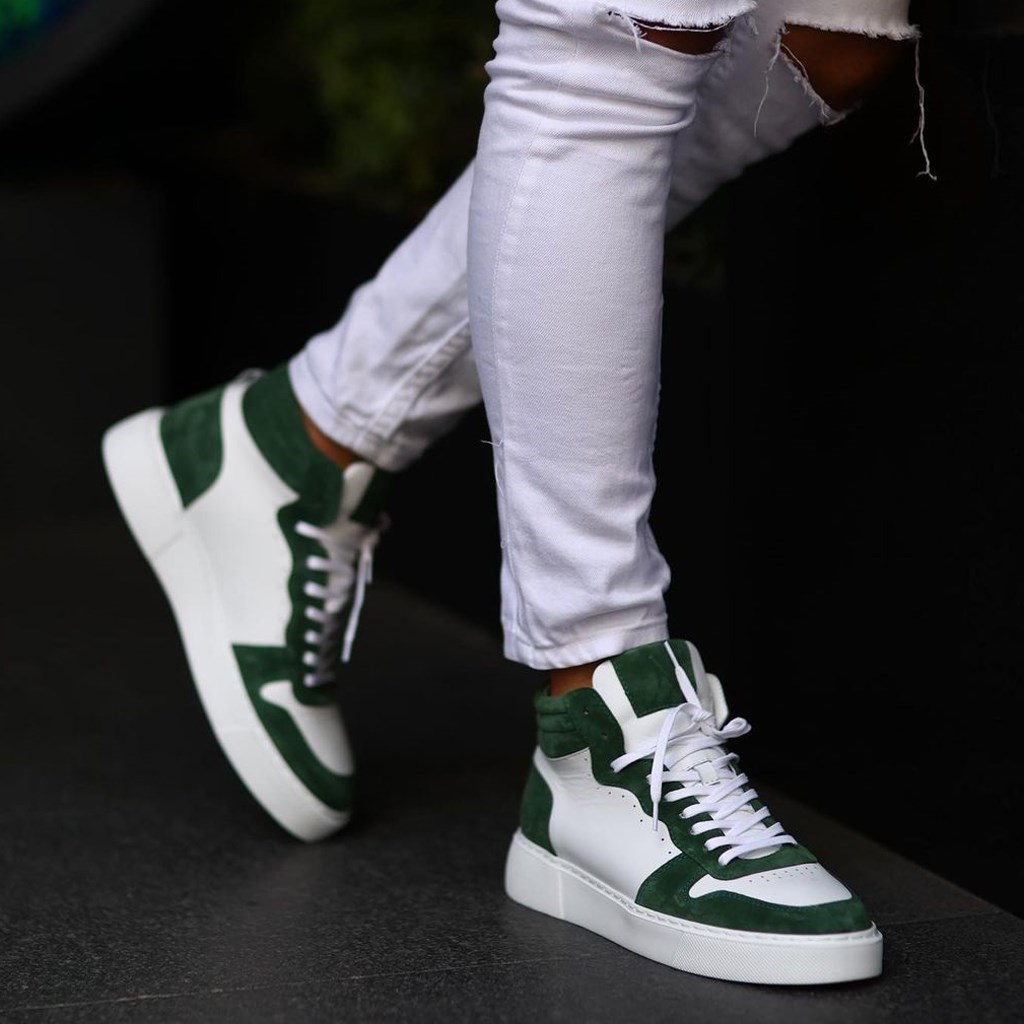 Sail Lakers - Beyaz Deri, Yeşil Süet Bağcıklı Sneaker