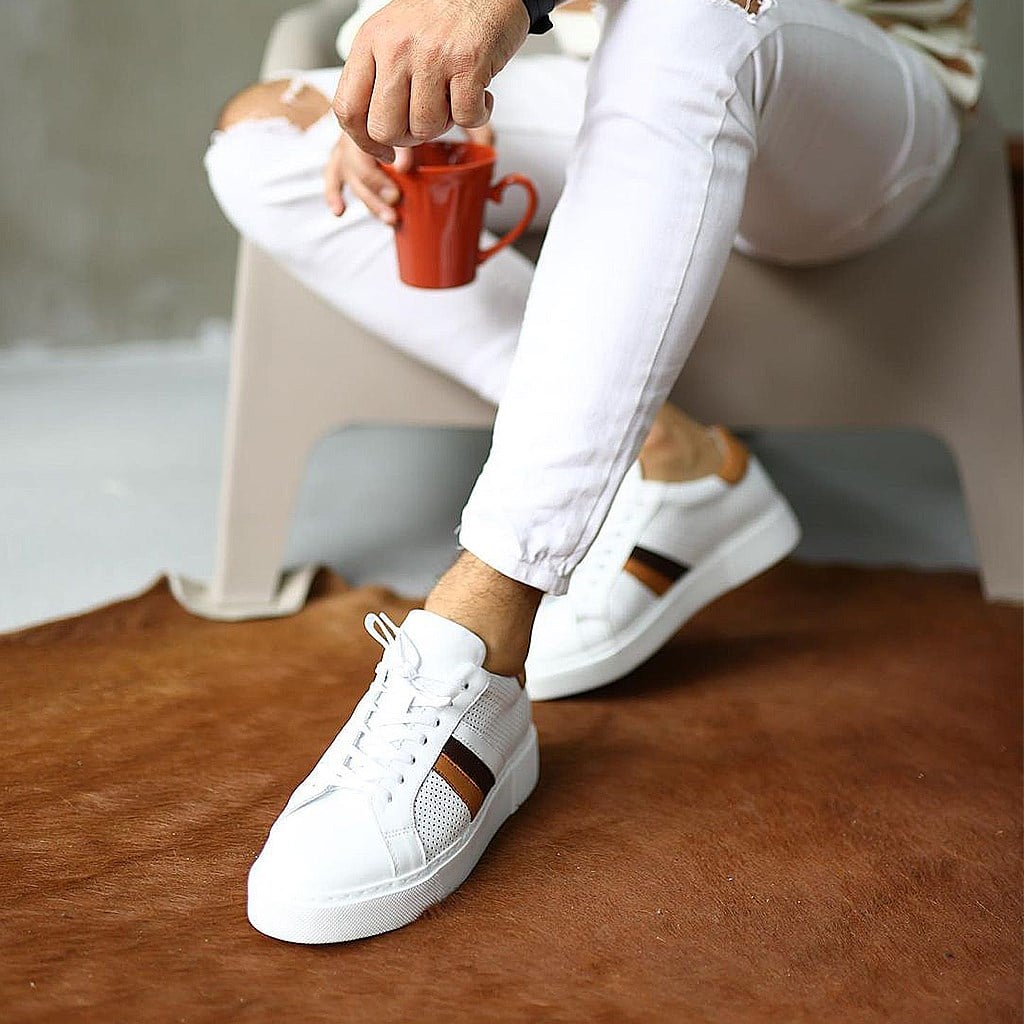 Sail Lakers - Beyaz,Taba,Kahverengi Deri Bağcıklı Erkek Sneaker