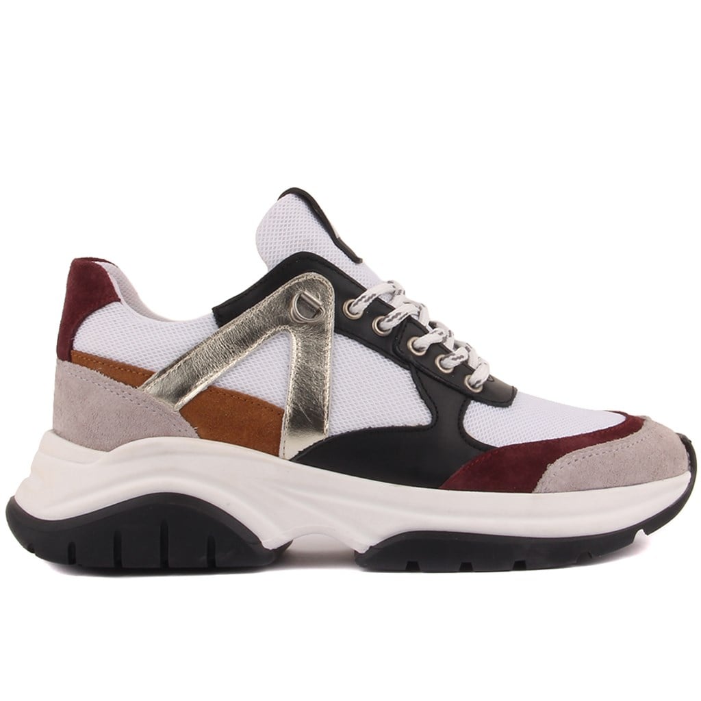 Sail Lakers - Bordo, Gri Süet, Siyah Deri Bağcıklı Kadın Sneaker