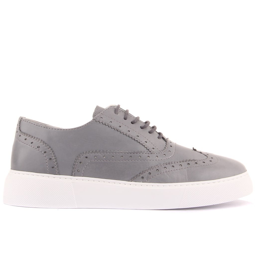 Sail Lakers - Gri Deri Bağcıklı Erkek Sneaker