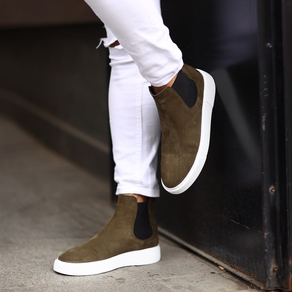 Sail Lakers - Haki Süet Deri Eva Taban Unisex Chelsea Bot