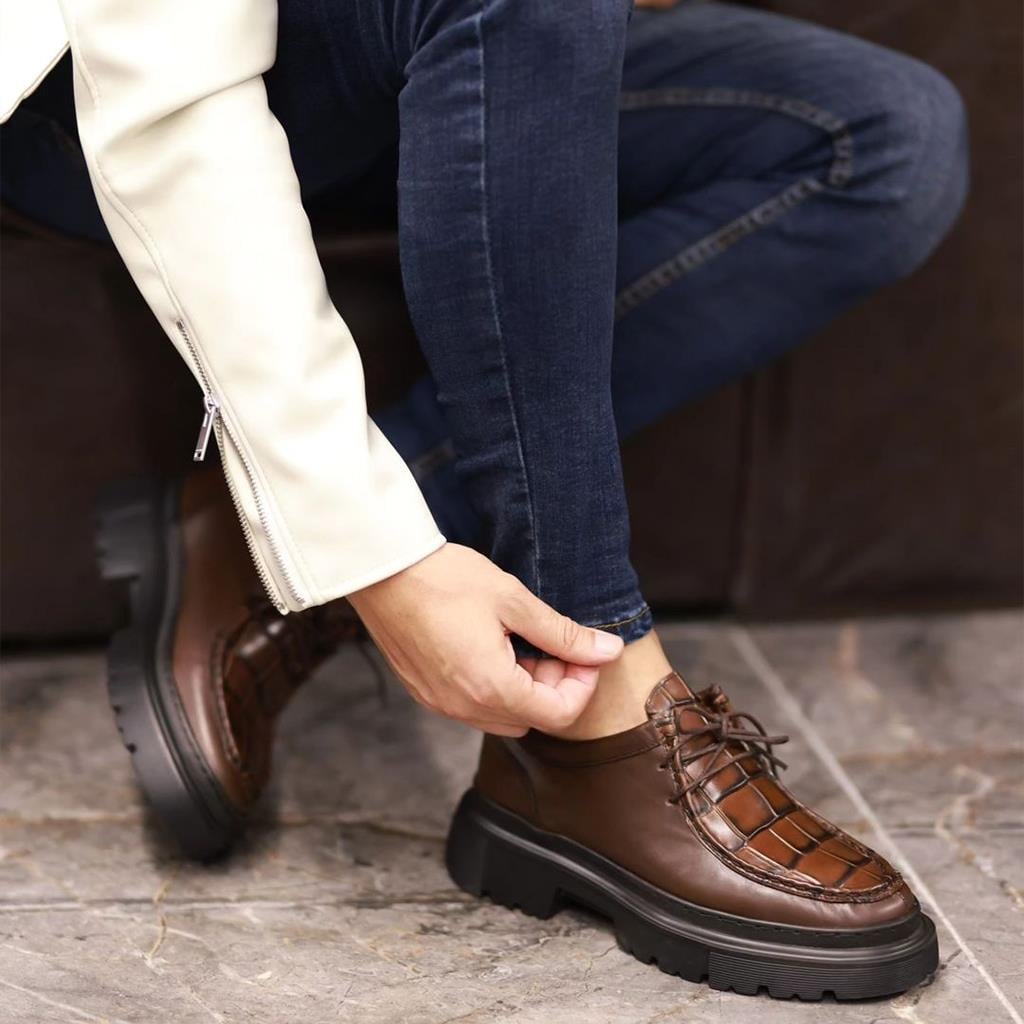 Günlük Sail Lakers - Kahverengi Deri Kroko Detaylı Bağcıklı Erkek Sneaker101-9009-H1308 R25 KAHVE ANTIK-KAHVE CROCO