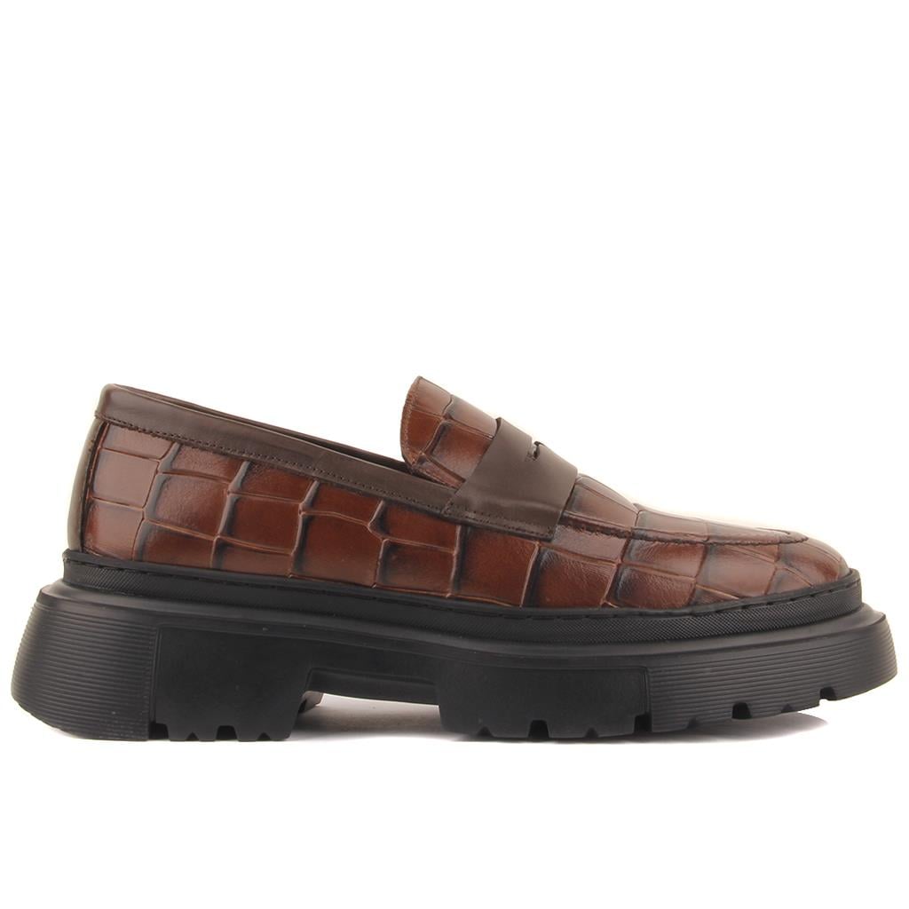 Günlük Sail Lakers - Kahverengi Kroko Deri Erkek Ayakkabı101-9069-H1308 R2 KAHVE CROCO-KAHVE ANTIK