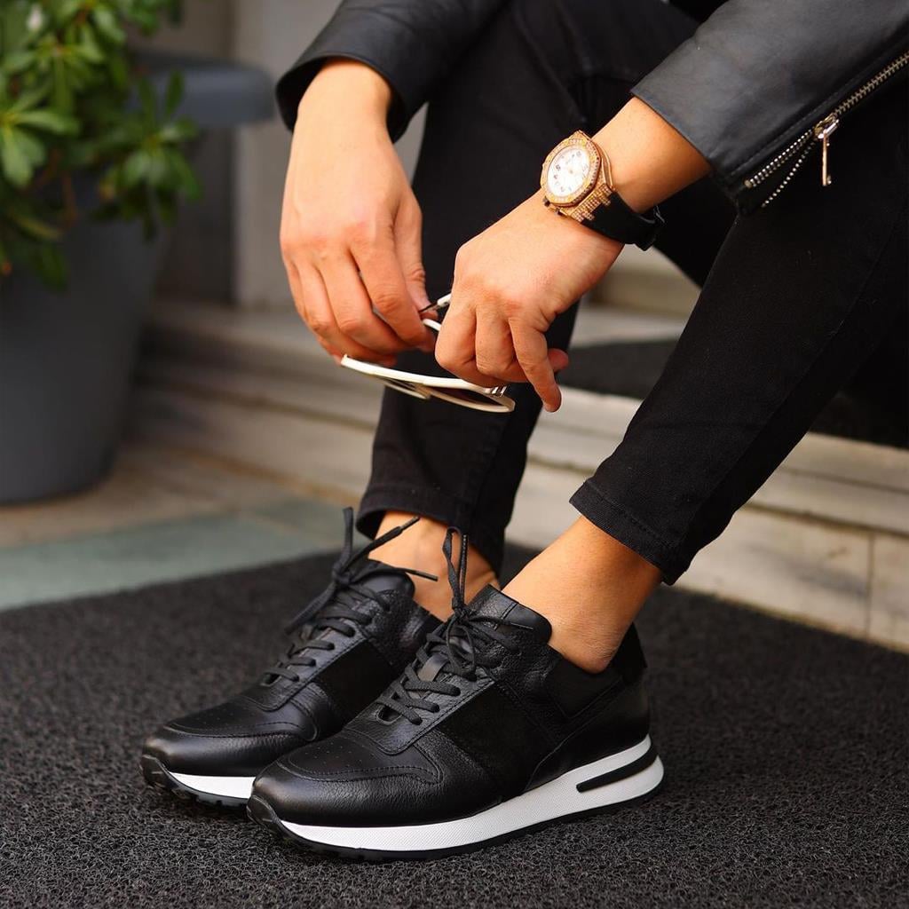 Sail Lakers - Siyah Deri Bağcıklı Erkek Sneaker
