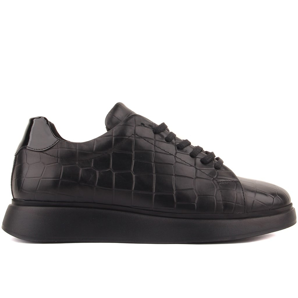 Sail Lakers - Siyah Deri Croco Bağcıklı Erkek Sneaker