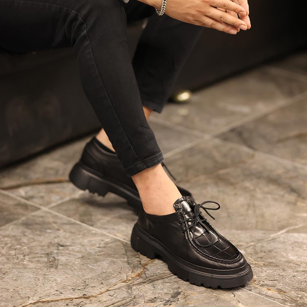Günlük Sail Lakers - Siyah Deri Kroko Detaylı Bağcıklı Erkek Sneaker101-9009-H1308 R23 SIYAH NAPA-SIYAH CROCO