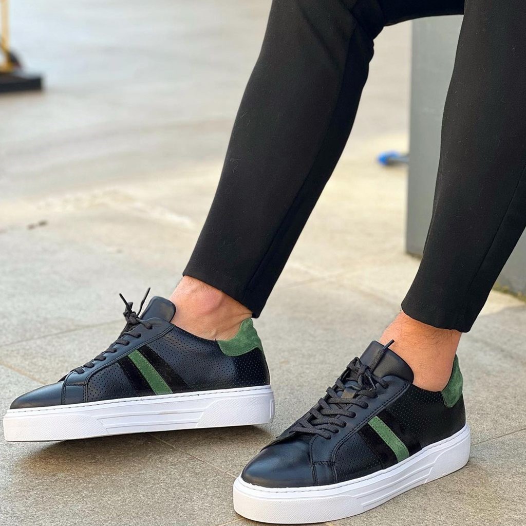 Sail Lakers - Siyah Deri,Yeşil Süet Bağcıklı Erkek Sneaker
