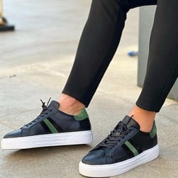 Sail Lakers - Siyah Deri,Yeşil Süet Bağcıklı Erkek Sneaker