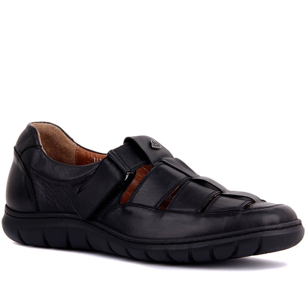 Black Genuine Leather Men's Sandals 107-3111-79105 R1 BLACK MARSEL