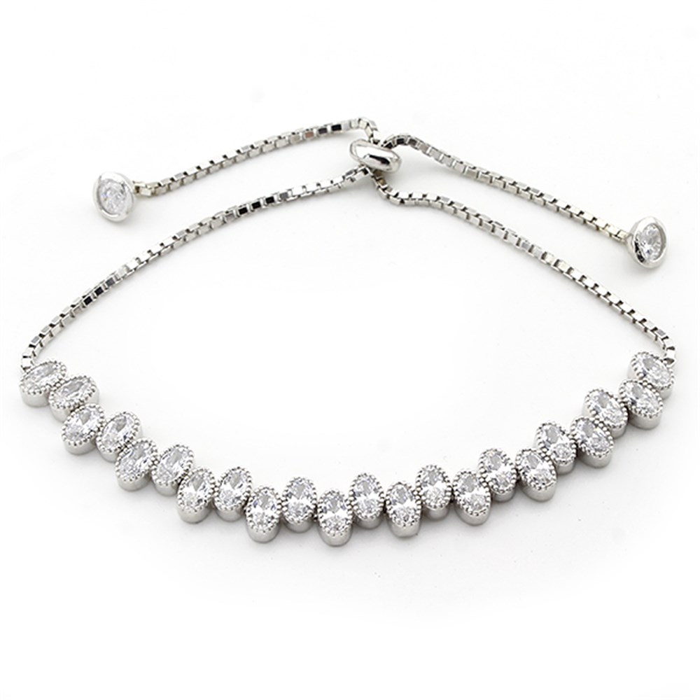 GÜMÜŞ ASANSÖRLÜ MODEL OVAL TAŞLI BİLEKLİK