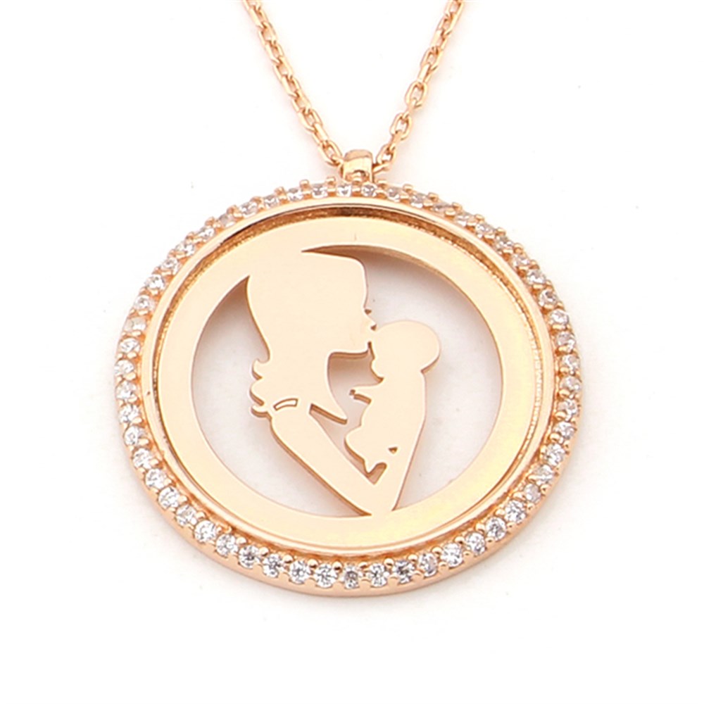 GÜMÜŞ ÇERÇEVE İÇİNDE ANNE ve BEBEK KOLYESİ