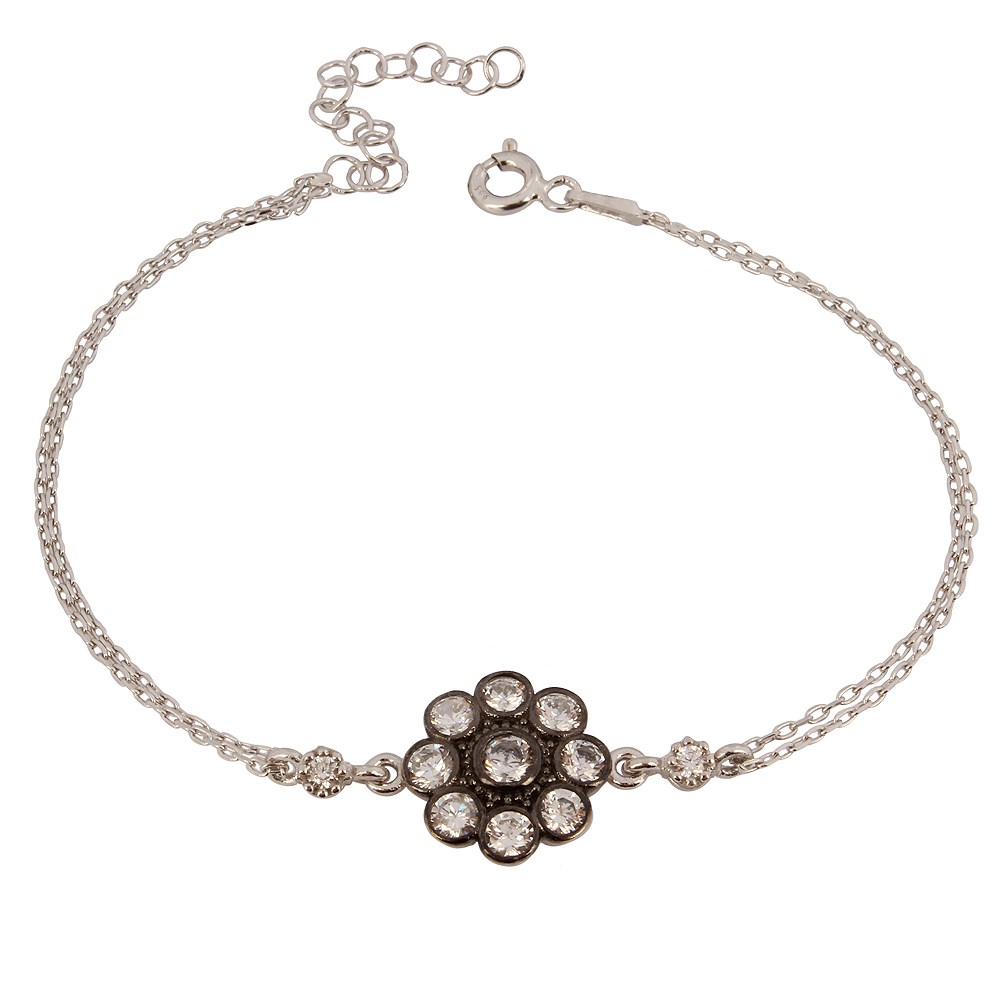 GÜMÜŞ ÇİÇEK MODEL TAŞLI BAYAN BİLEKLİK