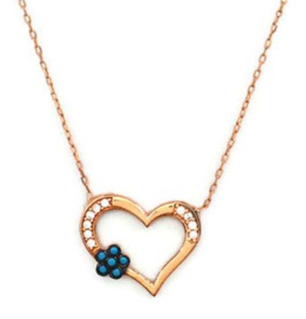 GÜMÜŞ ÇİÇEKLİ KALP KOLYE