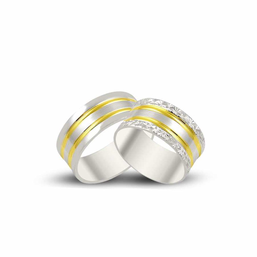 GÜMÜŞ ÇİFT RENK DESENLİ ALYANS