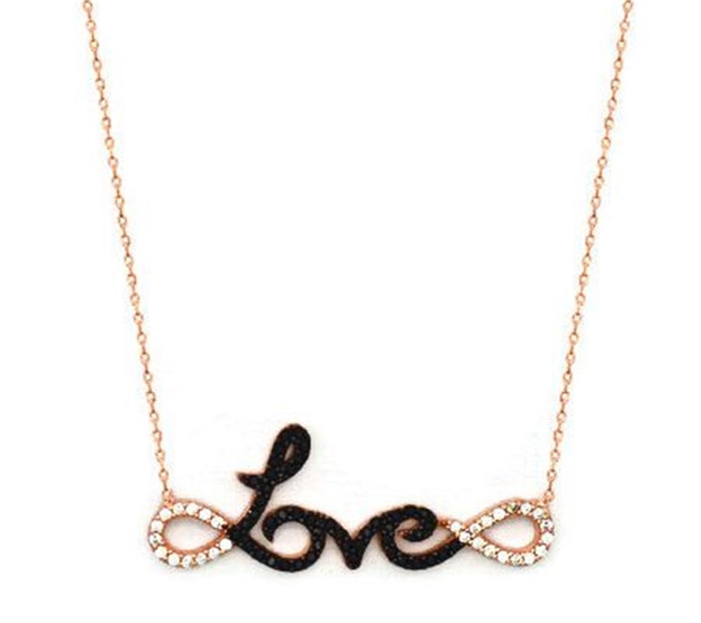 GÜMÜŞ LOVE YAZILI SONSUZLUK MODEL KOLYE