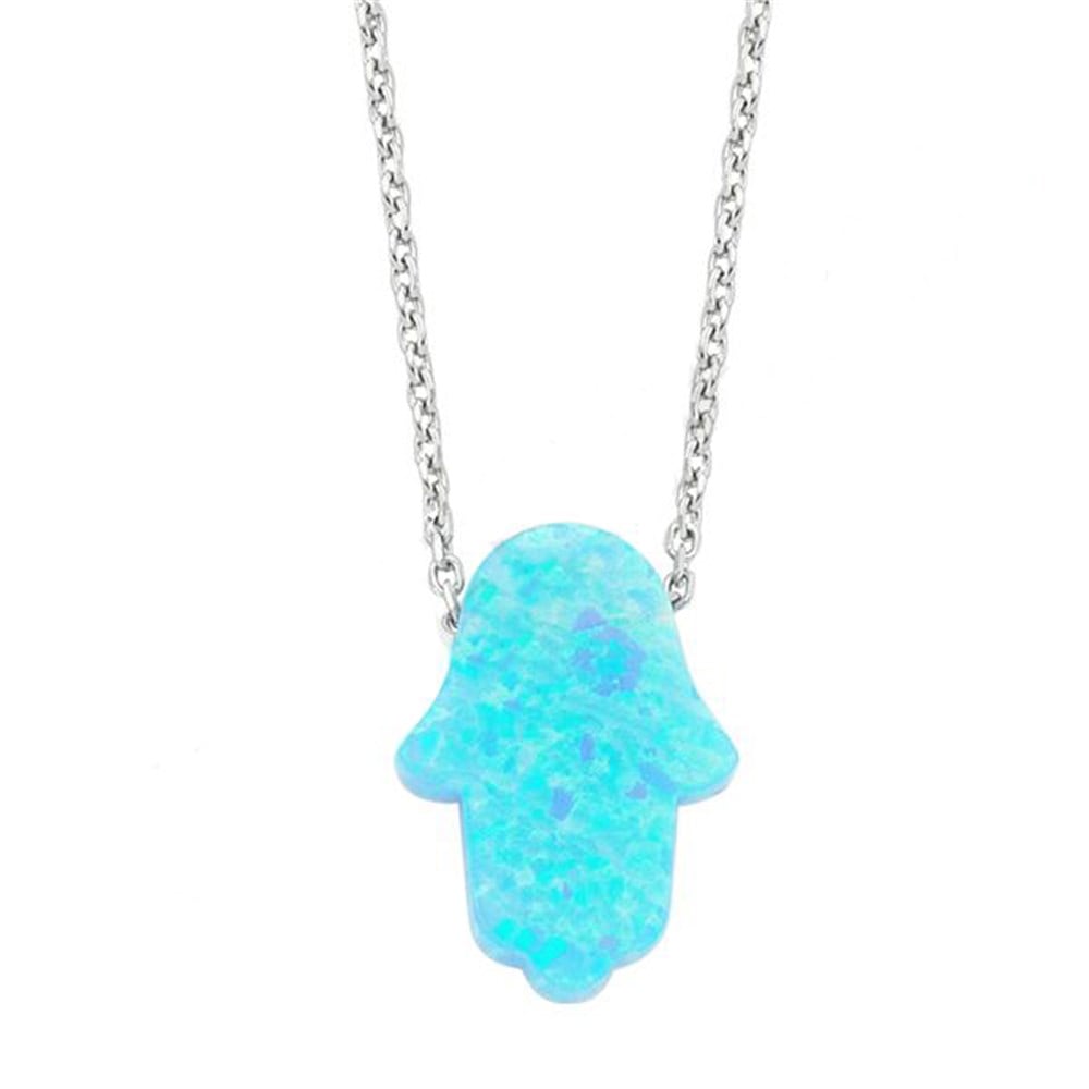 GÜMÜŞ MAVİ TAŞ OPAL FATMANIN ELİ KOLYESİ