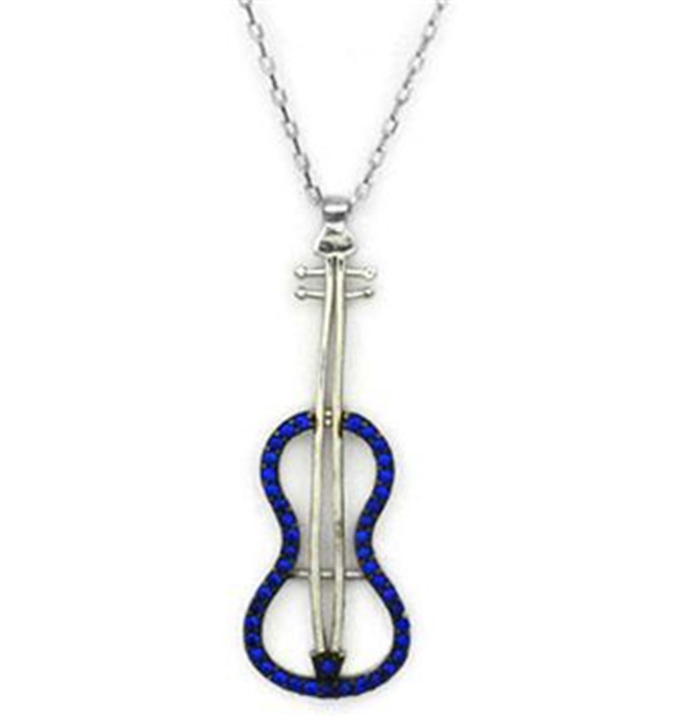 GÜMÜŞ MAVİ TAŞLI KEMAN MODEL KOLYE