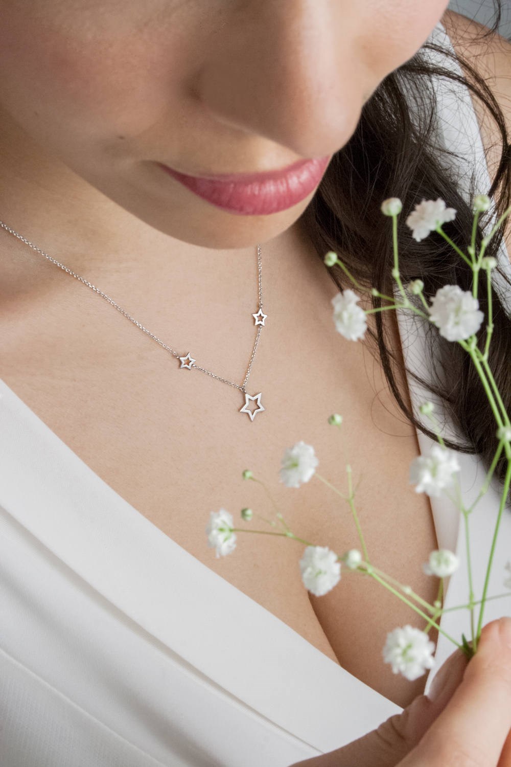 GÜMÜŞ ÖZEL TASARIM ÜÇLÜ YILDIZ KOLYE