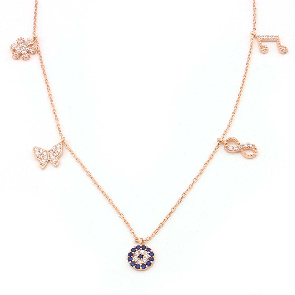 GÜMÜŞ ROSE RENK ŞANS KOLYESİ