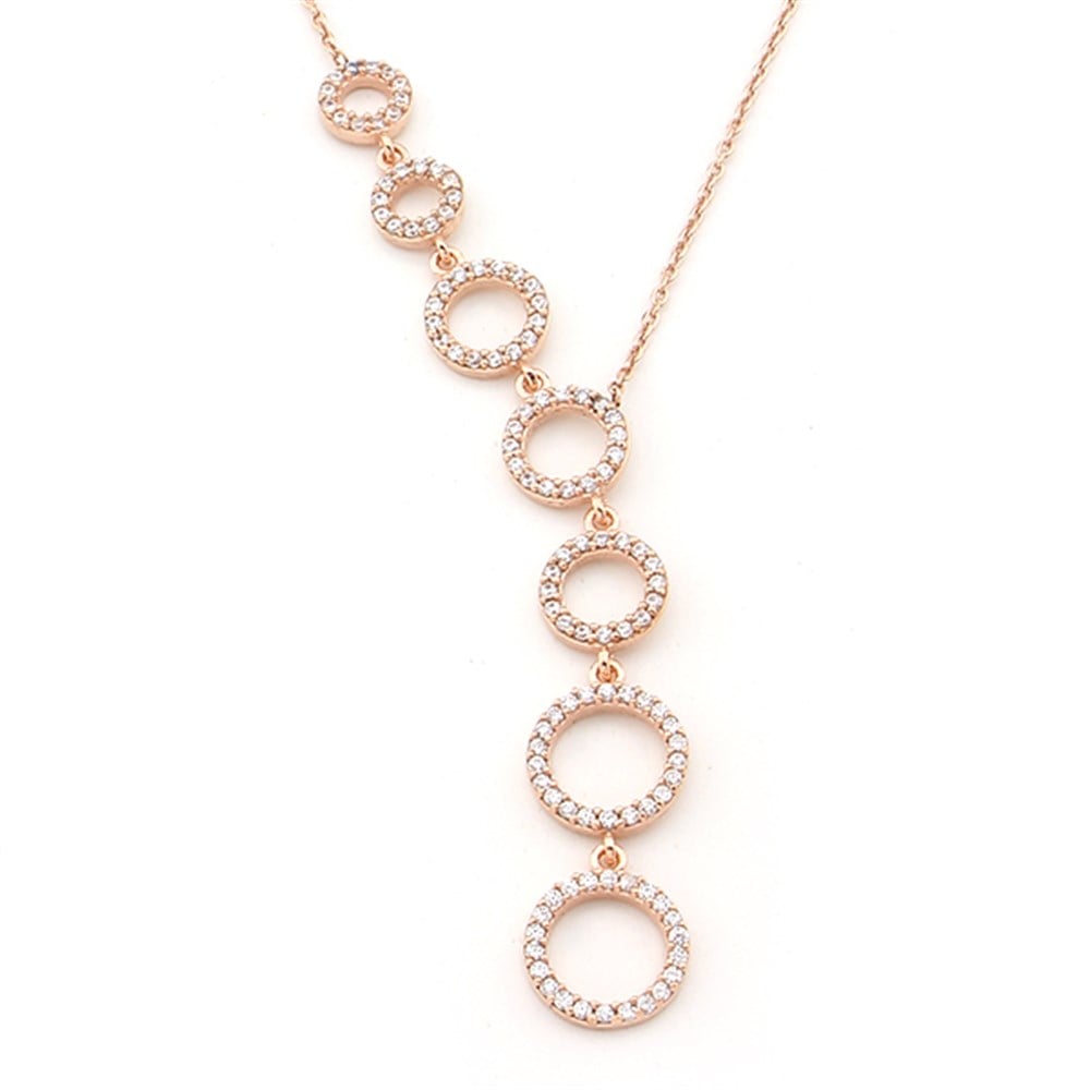 GÜMÜŞ ROSE RENK SIRALI DAİRELER KOLYESİ