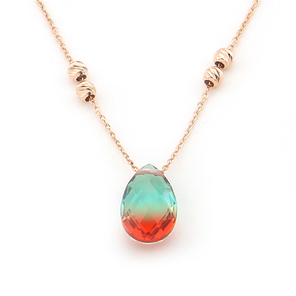 GÜMÜŞ ROSE RENK TAŞLI KOLYE