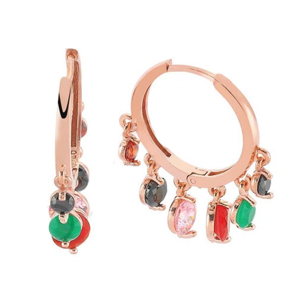 GÜMÜŞ ROSE RENKLİ TAŞLI SHAKİRA KÜPE
