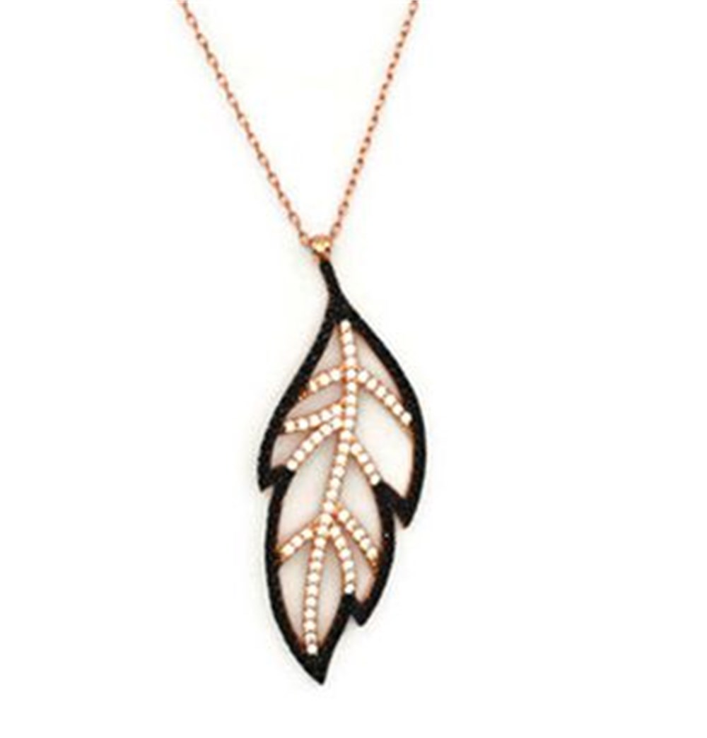 GÜMÜŞ SİYAH TAŞLI YAPRAK KOLYE
