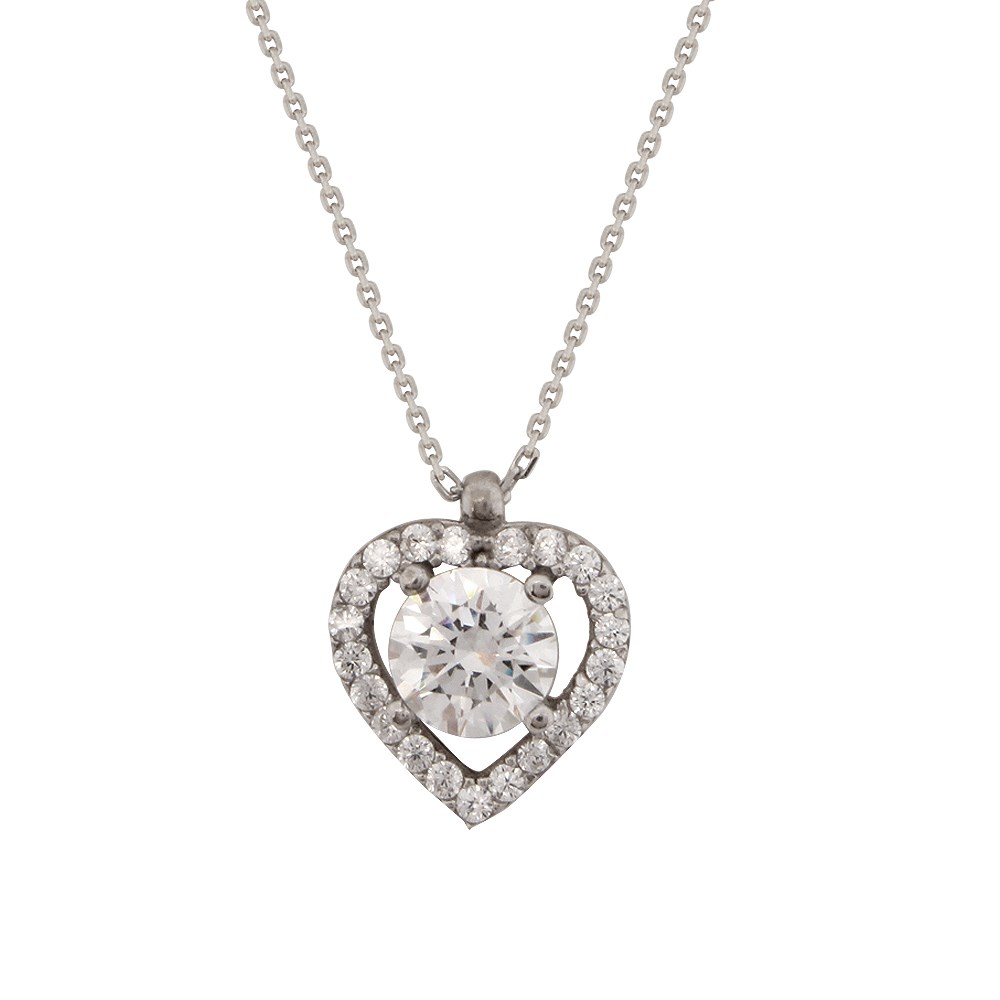 GÜMÜŞ SWAROVSKI TAŞLI KALP KOLYESİ