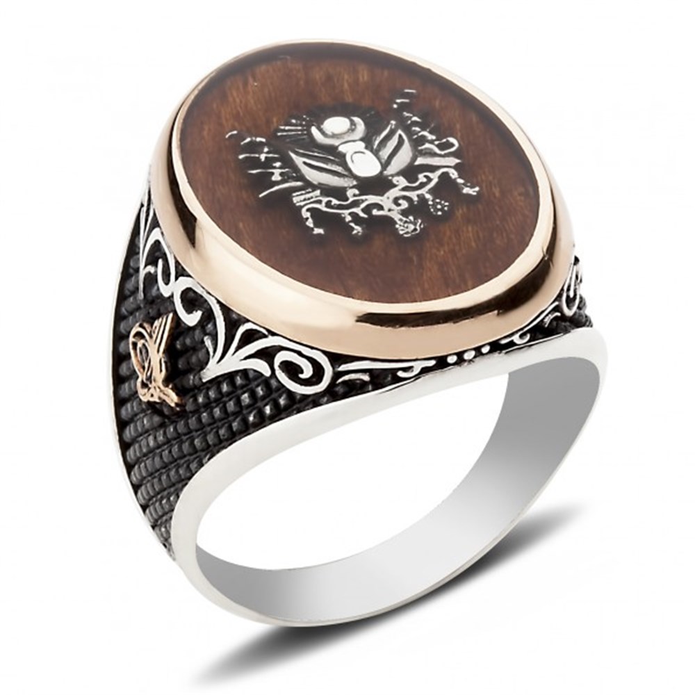 GÜMÜŞ AHŞAP İŞLEMELİ OSMANLI SANCAĞI YÜZÜK