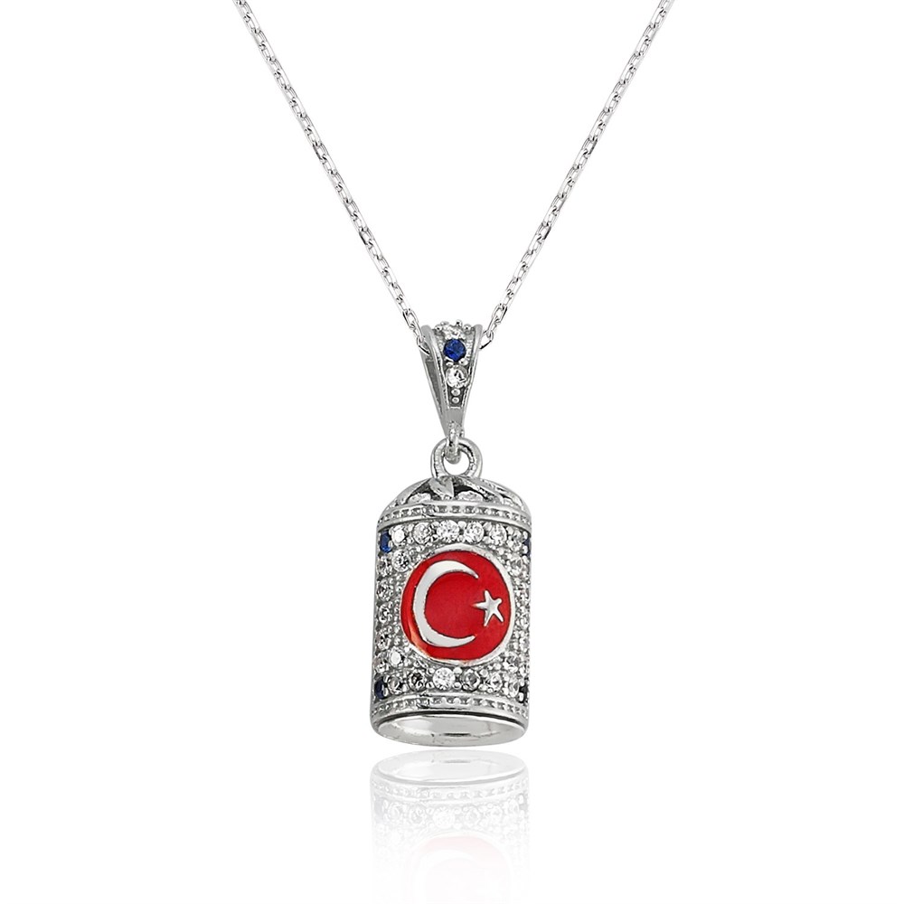 GÜMÜŞ AY YILDIZ MODEL TAŞLI CEVŞEN KOLYE