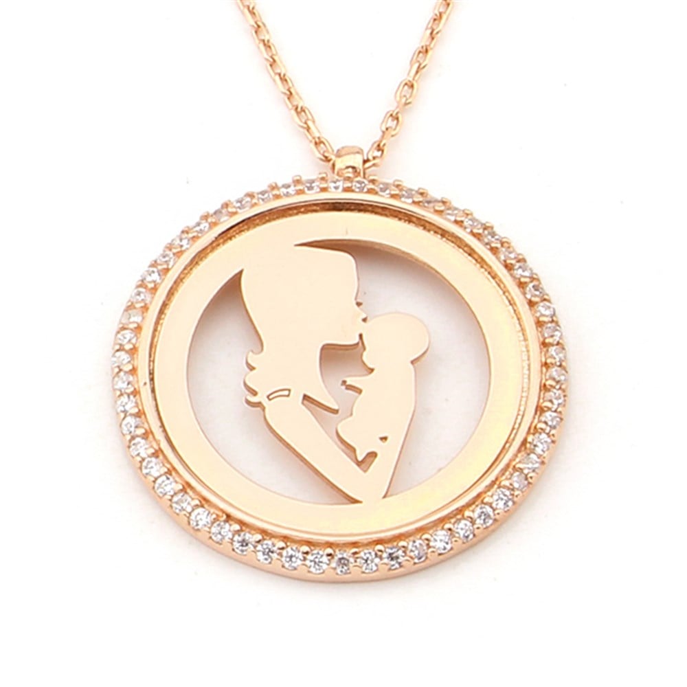 GÜMÜŞ ÇERÇEVE İÇİNDE ANNE ve BEBEK KOLYESİ