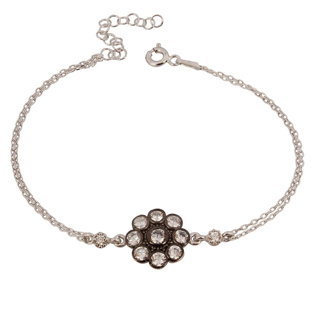 GÜMÜŞ ÇİÇEK MODEL TAŞLI BAYAN BİLEKLİK