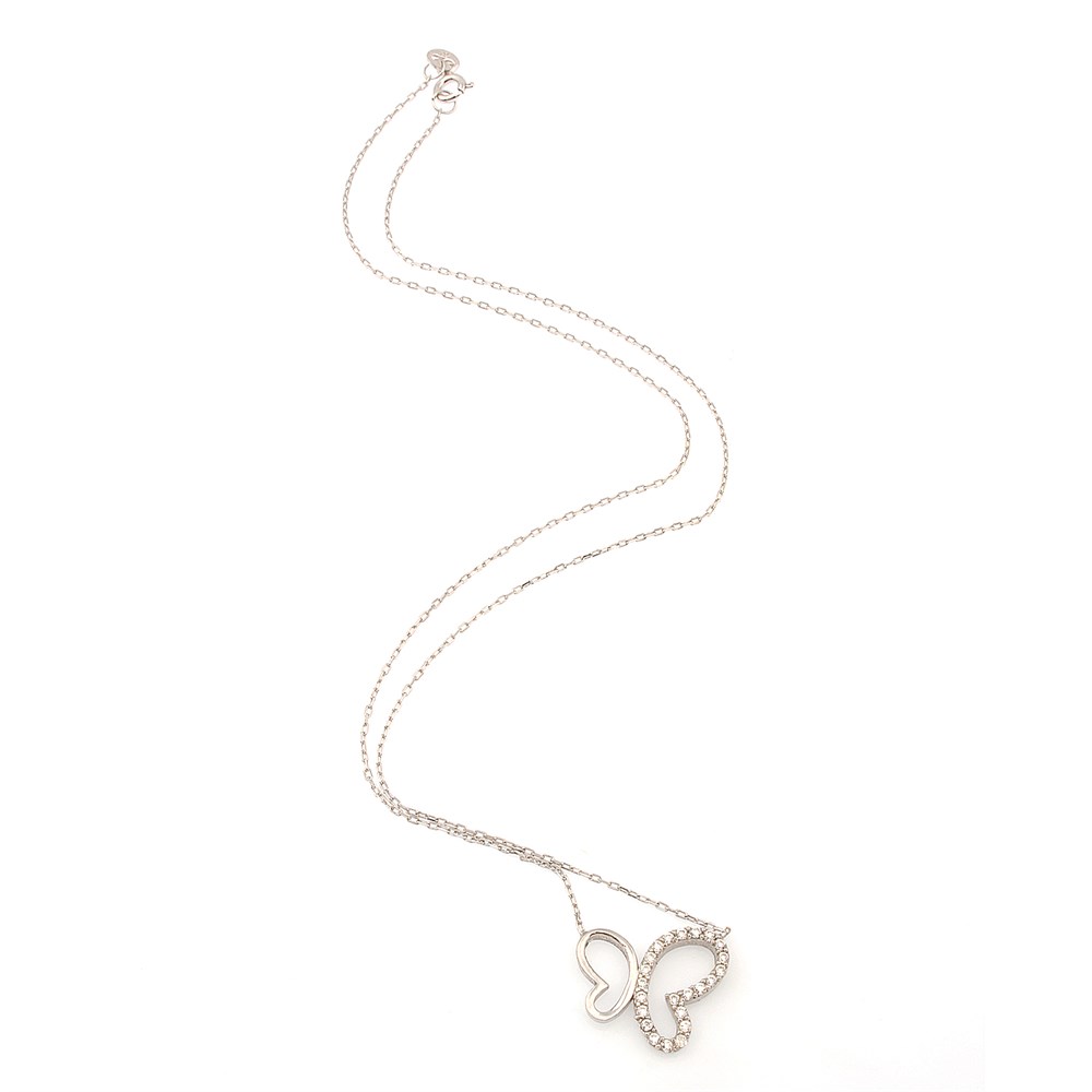 GÜMÜŞ ÇİFT KALPLİ KELEBEK KOLYE