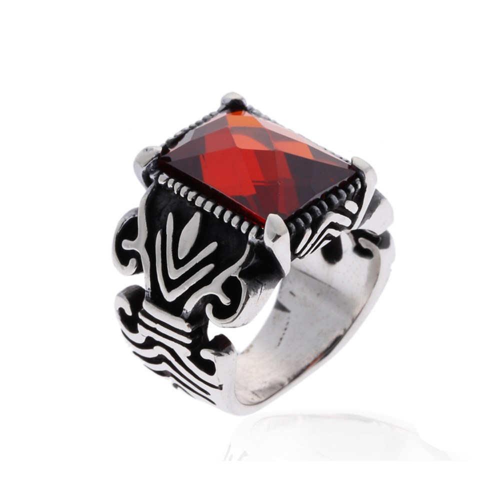 GÜMÜŞ DESENLİ ÖZEL KESİM TAŞLI YÜZÜK