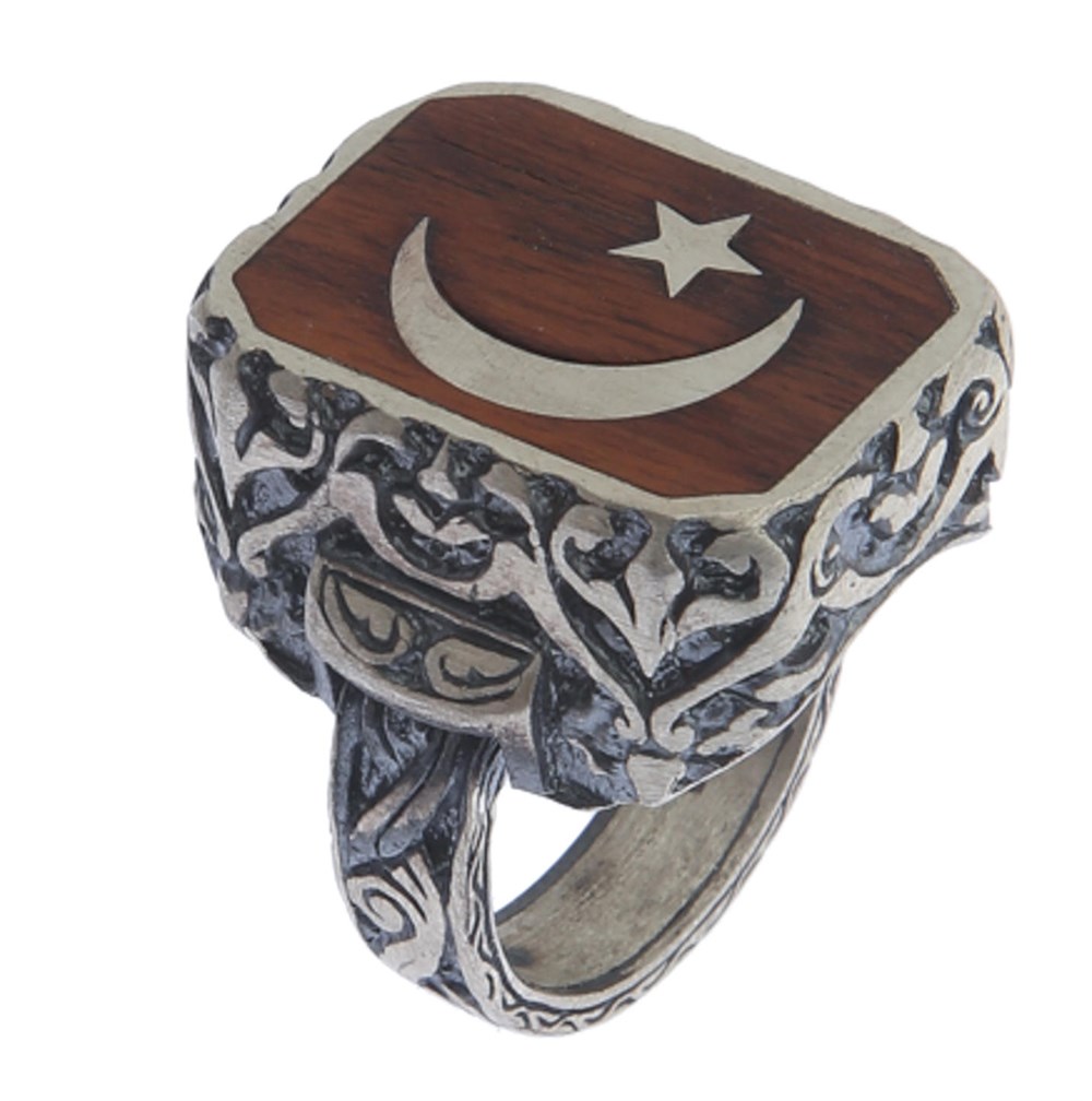 GÜMÜŞ EL İŞLEMELİ AYARLANABİLİR AY YILDIZ YÜZÜK
