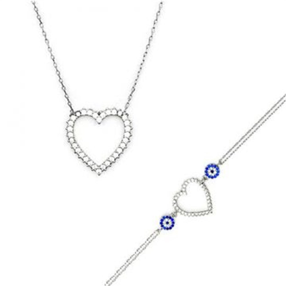 GÜMÜŞ KALPLİ NAZARLIKLI MODEL SET